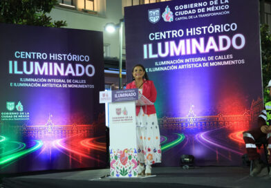 Entrega Clara Brugada Centro Histórico totalmente iluminado, una estrategia que busca impulsar el crecimiento económico y reivindicar la riqueza cultural